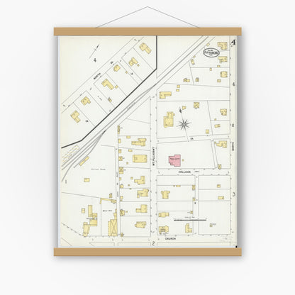 Old map wall art mockup — magnetic wood frame on white wall — Sanborn Fire Insurance Map from Pittsburg, Camp County, Texas (1901), Sheet #0004