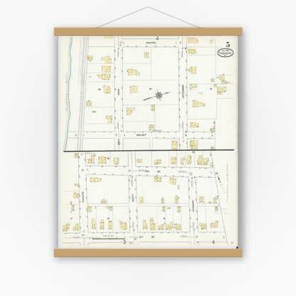 Old map wall art mockup — magnetic wood frame on white wall — Sanborn Fire Insurance Map from Tidioute, Warren County, Pennsylvania (1912), Sheet #0005