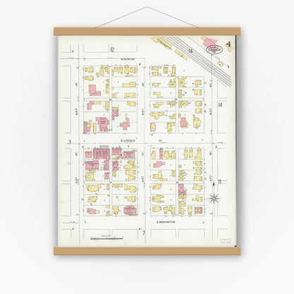 Old map wall art mockup — magnetic wood frame on white wall — Sanborn Fire Insurance Map from Goshen, Elkhart County, Indiana (1901), Sheet #0004