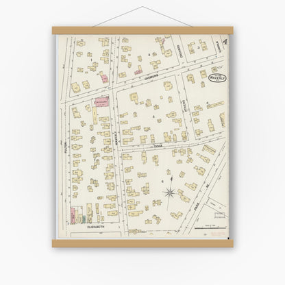 Old map wall art mockup — magnetic wood frame on white wall — Sanborn Fire Insurance Map from Waverly, Tioga County, New York (1888), Sheet #0004
