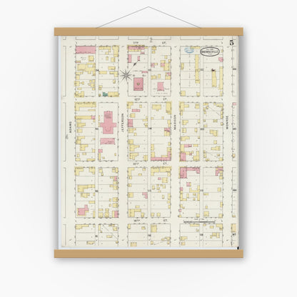 Old map wall art mockup — magnetic wood frame on white wall — Sanborn Fire Insurance Map from Brownsville, Cameron County, Texas (1894), Sheet #0005
