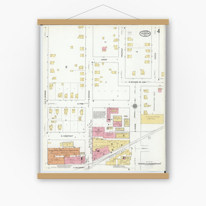 Old map wall art mockup — magnetic wood frame on white wall — Sanborn Fire Insurance Map from Albion, Calhoun County, Michigan (1918), Sheet #0004