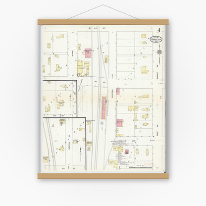 Old map wall art mockup — magnetic wood frame on white wall — Sanborn Fire Insurance Map from Princeton, Mille Lacs County, Minnesota (1912), Sheet #0004