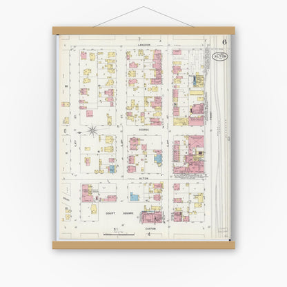 Old map wall art mockup — magnetic wood frame on white wall — Sanborn Fire Insurance Map from Alton, Madison County, Illinois (1897), Sheet #0006