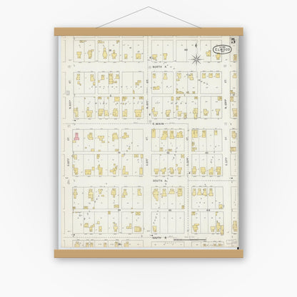 Old map wall art mockup — magnetic wood frame on white wall — Sanborn Fire Insurance Map from Elwood, Madison County, Indiana (1895), Sheet #0005