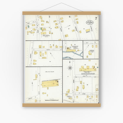 Old map wall art mockup — magnetic wood frame on white wall — Sanborn Fire Insurance Map from Attleboro, Bristol County, Massachusetts (1899), Sheet #0007