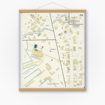 Old map wall art mockup — magnetic wood frame on white wall — Sanborn Fire Insurance Map from Escanaba, Delta County, Michigan (1906), Sheet #0034