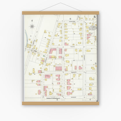 Old map wall art mockup — magnetic wood frame on white wall — Sanborn Fire Insurance Map from Staunton, Independent Cities, Virginia (1899), Sheet #0005