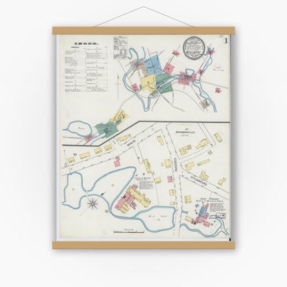 Old map wall art mockup — magnetic wood frame on white wall — Sanborn Fire Insurance Map from Millbury, Worcester County, Massachusetts (1894) - Complete Map Set