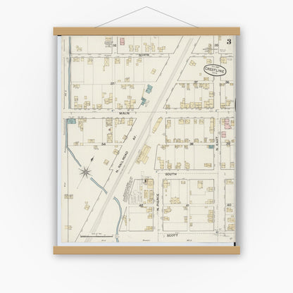 Old map wall art mockup — magnetic wood frame on white wall — Sanborn Fire Insurance Map from Crestline, Crawford County, Ohio (1887), Sheet #0003