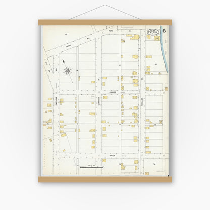 Old map wall art mockup — magnetic wood frame on white wall — Sanborn Fire Insurance Map from Patton, Cambria County, Pennsylvania (1903), Sheet #0006