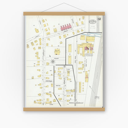 Old map wall art mockup — magnetic wood frame on white wall — Sanborn Fire Insurance Map from Hyde Park, Norfolk County, Massachusetts (1900), Sheet #0012