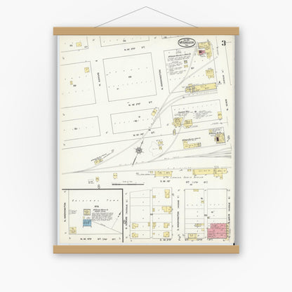 Old map wall art mockup — magnetic wood frame on white wall — Sanborn Fire Insurance Map from McGregor, McLennan County, Texas (1915), Sheet #0003