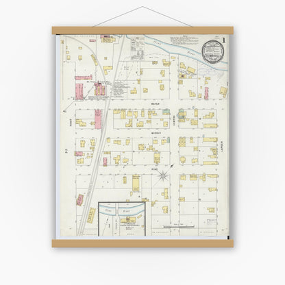 Old map wall art mockup — magnetic wood frame on white wall — Sanborn Fire Insurance Map from Columbiaville, Lapeer County, Michigan (1898) - Complete Map Set