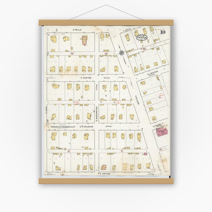 Old map wall art mockup — magnetic wood frame on white wall — Sanborn Fire Insurance Map from Paxton, Ford County, Illinois (1932), Sheet #0010