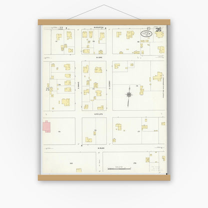 Old map wall art mockup — magnetic wood frame on white wall — Sanborn Fire Insurance Map from Tyler, Smith County, Texas (1912), Sheet #0026