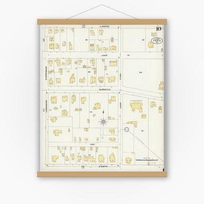 Old map wall art mockup — magnetic wood frame on white wall — Sanborn Fire Insurance Map from Paris, Lamar County, Texas (1902), Sheet #0010