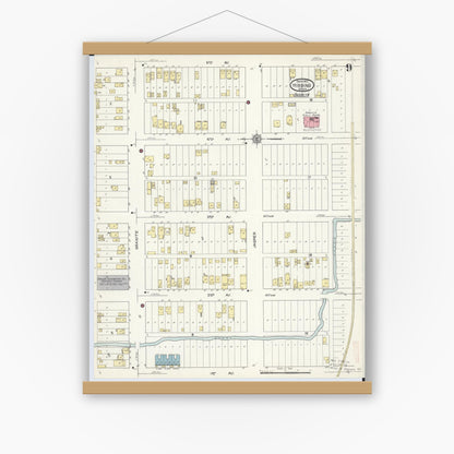 Old map wall art mockup — magnetic wood frame on white wall — Sanborn Fire Insurance Map from Hibbing, Saint Louis County, Minnesota (1913), Sheet #0009