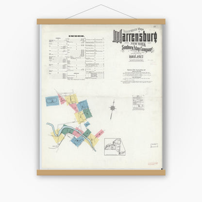 Old map wall art mockup — magnetic wood frame on white wall — Sanborn Fire Insurance Map from Warrensburg, Warren County, New York (1912) - Complete Map Set