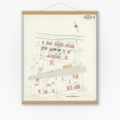 Old map wall art mockup — magnetic wood frame on white wall — Sanborn Fire Insurance Map from Bridgeport, Montgomery County, Pennsylvania (1920), Sheet #0004