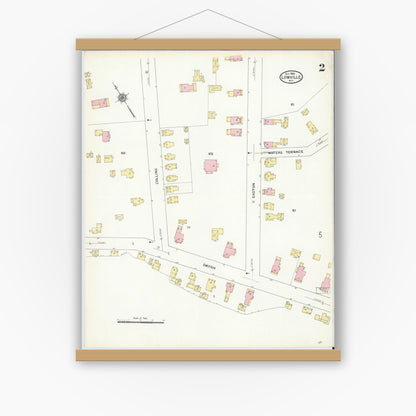 Old map wall art mockup — magnetic wood frame on white wall — Sanborn Fire Insurance Map from Lowville, Lewis County, New York (1909), Sheet #0002