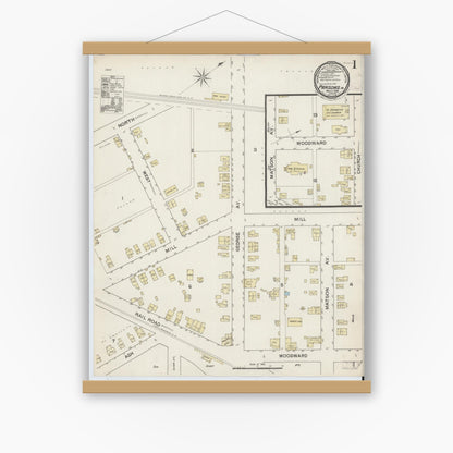 Old map wall art mockup — magnetic wood frame on white wall — Sanborn Fire Insurance Map from Parsons, Luzerne County, Pennsylvania (1888) - Complete Map Set
