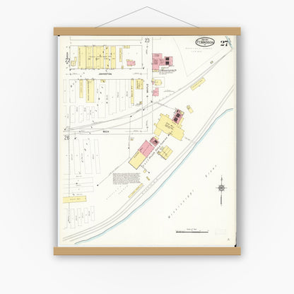 Old map wall art mockup — magnetic wood frame on white wall — Sanborn Fire Insurance Map from Fort Madison, Lee County, Iowa (1913), Sheet #0027