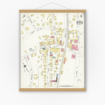 Old map wall art mockup — magnetic wood frame on white wall — Sanborn Fire Insurance Map from Mount Kisco, Westchester County, New York (1925), Sheet #0003