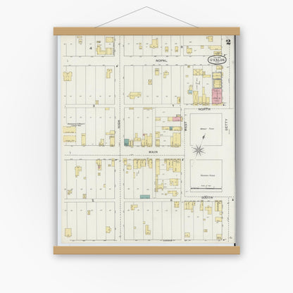Old map wall art mockup — magnetic wood frame on white wall — Sanborn Fire Insurance Map from Uvalde, Uvalde County, Texas (1894), Sheet #0002