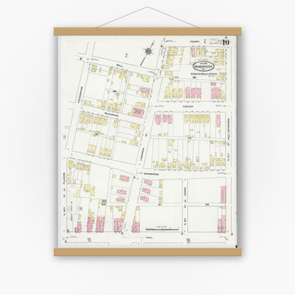 Old map wall art mockup — magnetic wood frame on white wall — Sanborn Fire Insurance Map from Manchester, Chesterfield County, Virginia (1910), Sheet #0010