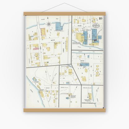 Old map wall art mockup — magnetic wood frame on white wall — Sanborn Fire Insurance Map from Kankakee, Kankakee County, Illinois (1901), Sheet #0010
