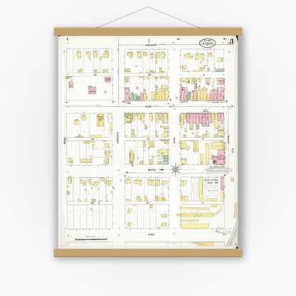Old map wall art mockup — magnetic wood frame on white wall — Sanborn Fire Insurance Map from Avoca, Pottawattamie County, Iowa (1899), Sheet #0003