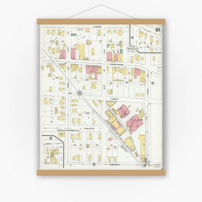 Old map wall art mockup — magnetic wood frame on white wall — Sanborn Fire Insurance Map from Marion, Grant County, Indiana (1901), Sheet #0018