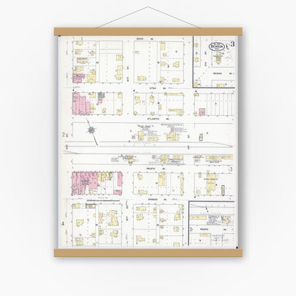 Old map wall art mockup — magnetic wood frame on white wall — Sanborn Fire Insurance Map from Benson, Swift County, Minnesota (1909), Sheet #0003