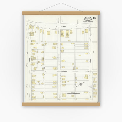 Old map wall art mockup — magnetic wood frame on white wall — Sanborn Fire Insurance Map from Miners Mills, Luzerne County, Pennsylvania (1911), Sheet #0010