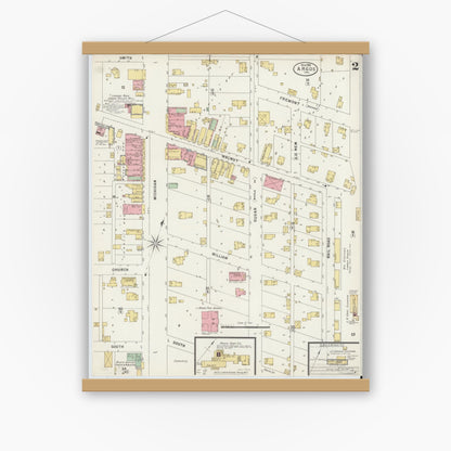 Old map wall art mockup — magnetic wood frame on white wall — Sanborn Fire Insurance Map from Argos, Marshall County, Indiana (1898), Sheet #0002