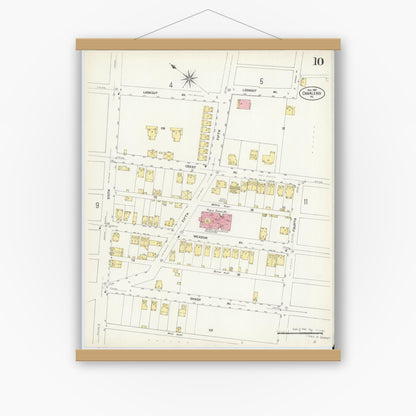 Old map wall art mockup — magnetic wood frame on white wall — Sanborn Fire Insurance Map from Charleroi, Washington County, Pennsylvania (1907), Sheet #0010