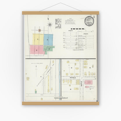Old map wall art mockup — magnetic wood frame on white wall — Sanborn Fire Insurance Map from Kingston, Luzerne County, Pennsylvania (1891) - Complete Map Set