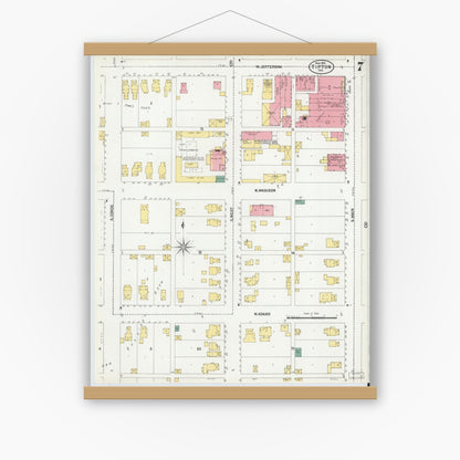 Old map wall art mockup — magnetic wood frame on white wall — Sanborn Fire Insurance Map from Tipton, Tipton County, Indiana (1902), Sheet #0007