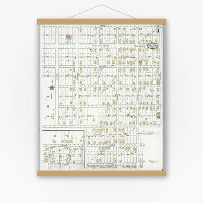 Old map wall art mockup — magnetic wood frame on white wall — Sanborn Fire Insurance Map from Shelburn, Sullivan County, Indiana (1921), Sheet #0003