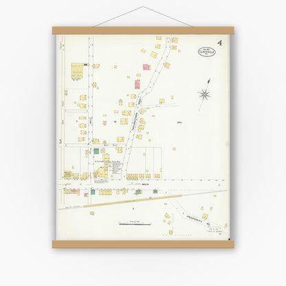 Old map wall art mockup — magnetic wood frame on white wall — Sanborn Fire Insurance Map from Claysville, Washington County, Pennsylvania (1907), Sheet #0004