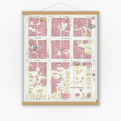 Old map wall art mockup — magnetic wood frame on white wall — Sanborn Fire Insurance Map from Ann Arbor, Washtenaw County, Michigan (1916), Sheet #0011