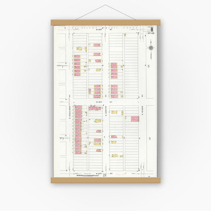 Old map wall art mockup — magnetic wood frame on white wall — Sanborn Fire Insurance Map from Chicago, Cook County, Illinois (1920), Sheet #0008