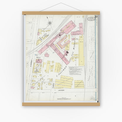 Old map wall art mockup — magnetic wood frame on white wall — Sanborn Fire Insurance Map from Canton, Stark County, Ohio (1891), Sheet #0019