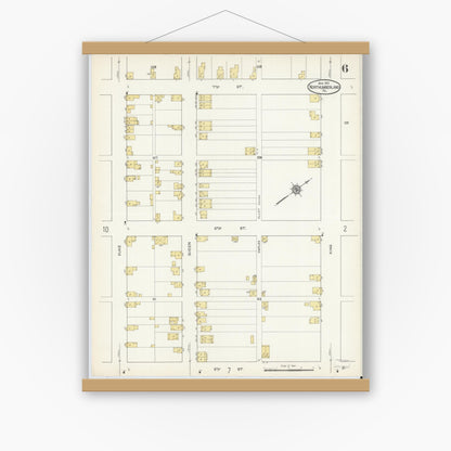 Old map wall art mockup — magnetic wood frame on white wall — Sanborn Fire Insurance Map from Northumberland, Northumberland County, Pennsylvania (1913), Sheet #0006