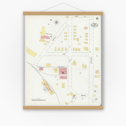Old map wall art mockup — magnetic wood frame on white wall — Sanborn Fire Insurance Map from Saint Marys, Elk County, Pennsylvania (1904), Sheet #0008