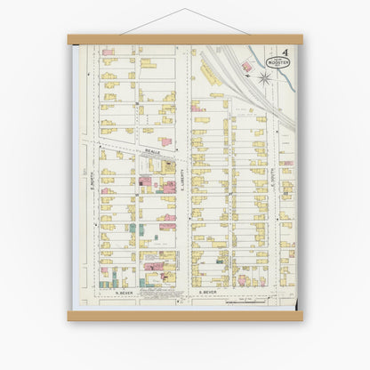 Old map wall art mockup — magnetic wood frame on white wall — Sanborn Fire Insurance Map from Wooster, Wayne County, Ohio (1892), Sheet #0004