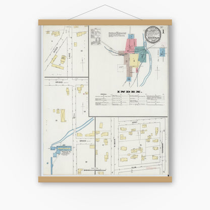 Old map wall art mockup — magnetic wood frame on white wall — Sanborn Fire Insurance Map from New Berlin, Chenango County, New York (1894) - Complete Map Set