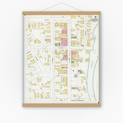 Old map wall art mockup — magnetic wood frame on white wall — Sanborn Fire Insurance Map from Cheboygan, Cheboygan County, Michigan (1900), Sheet #0006