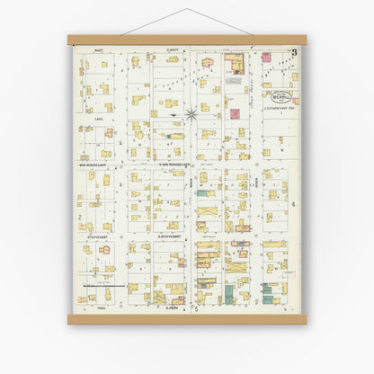 Old map wall art mockup — magnetic wood frame on white wall — Sanborn Fire Insurance Map from Merrill, Lincoln County, Wisconsin (1902), Sheet #0003